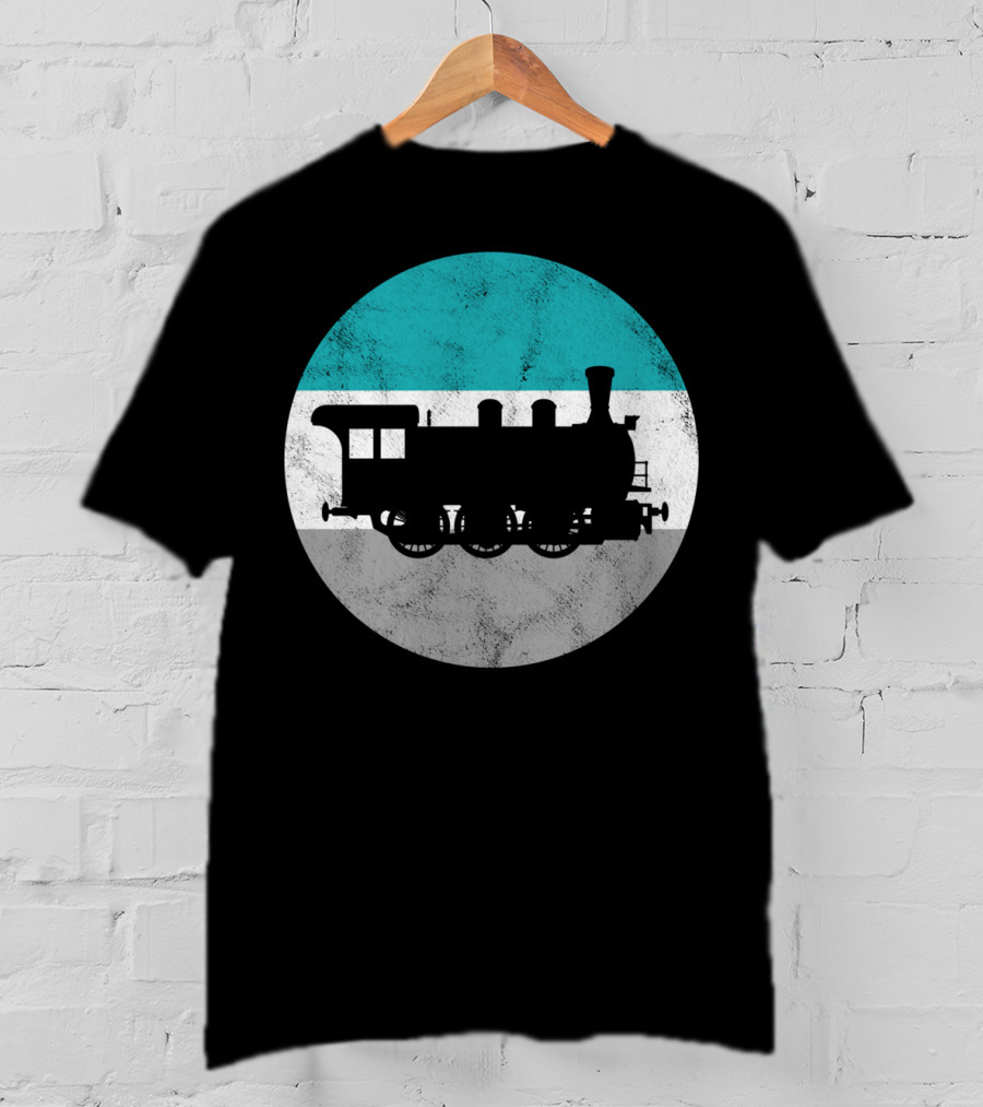 Vintage Steam Train Silhouette In Retro Circle T-Shirt