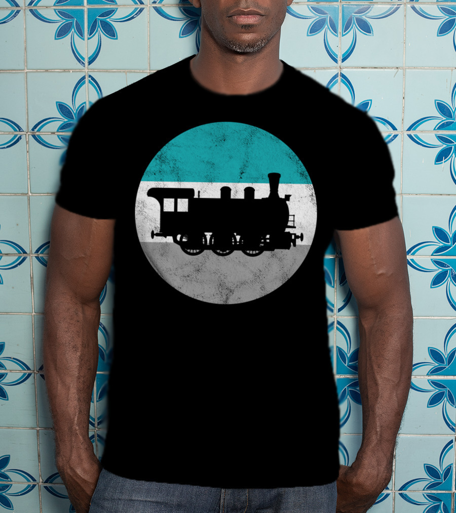 Vintage Steam Train Silhouette In Retro Circle T-Shirt