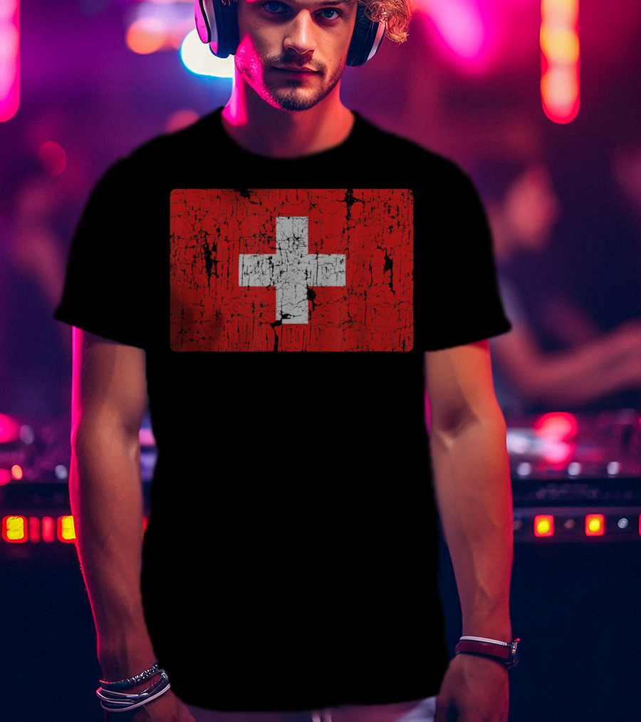 Distressed Vintage Swiss Flag T-Shirt