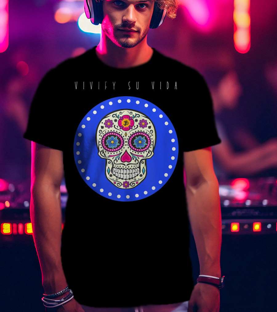 Vivify Su Vida Sugar Skull Blue Circle T-Shirt