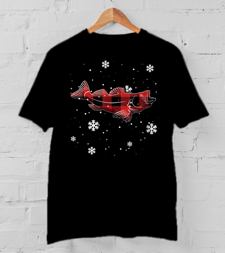 Walleye Red Plaid Snowflakes T-Shirt