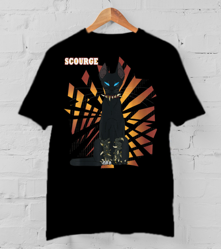 Scourge From Warrior Cats Series With Dark Geometric Background And Bright Eyes T-Shirt