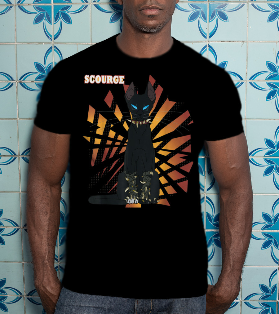 Scourge From Warrior Cats Series With Dark Geometric Background And Bright Eyes T-Shirt
