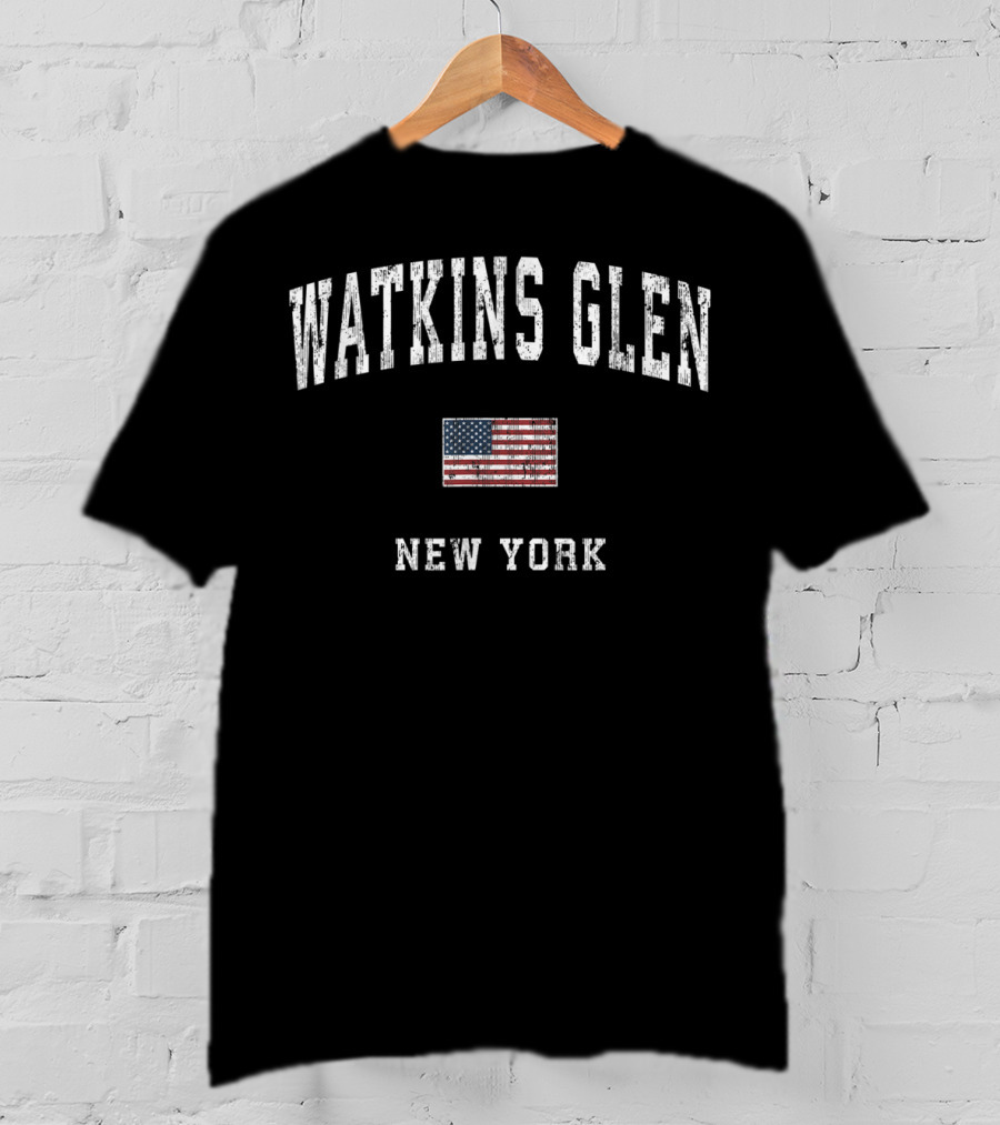 Watkins Glen New York Vintage American Flag T-Shirt
