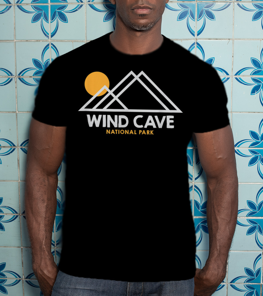 Wind Cave National Park South Dakota Outline Mountain Sun T-Shirt