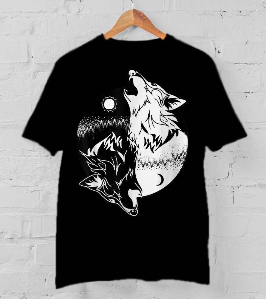 Yin Yang Skoll Tribal Wolf Sun Moon T-Shirt