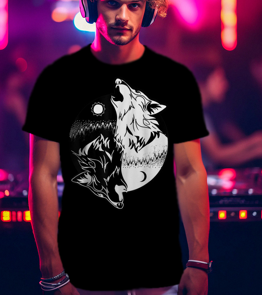 Yin Yang Skoll Tribal Wolf Sun Moon T-Shirt