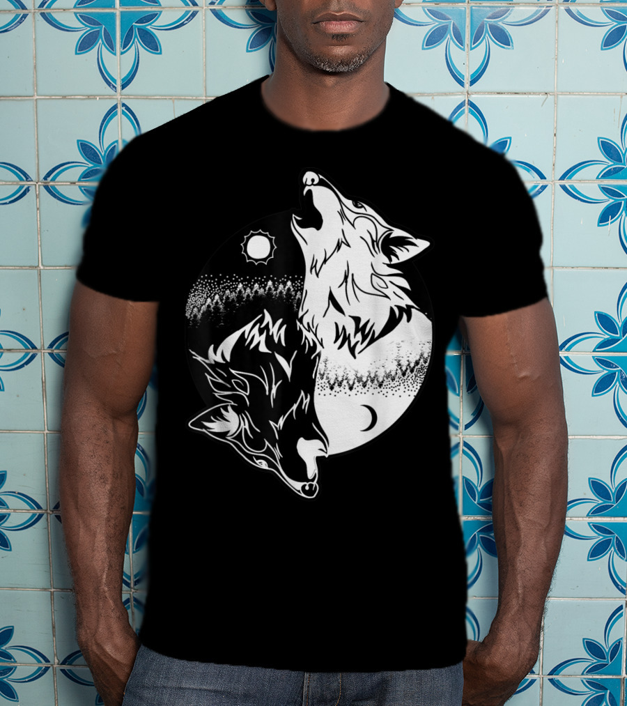 Yin Yang Skoll Tribal Wolf Sun Moon T-Shirt