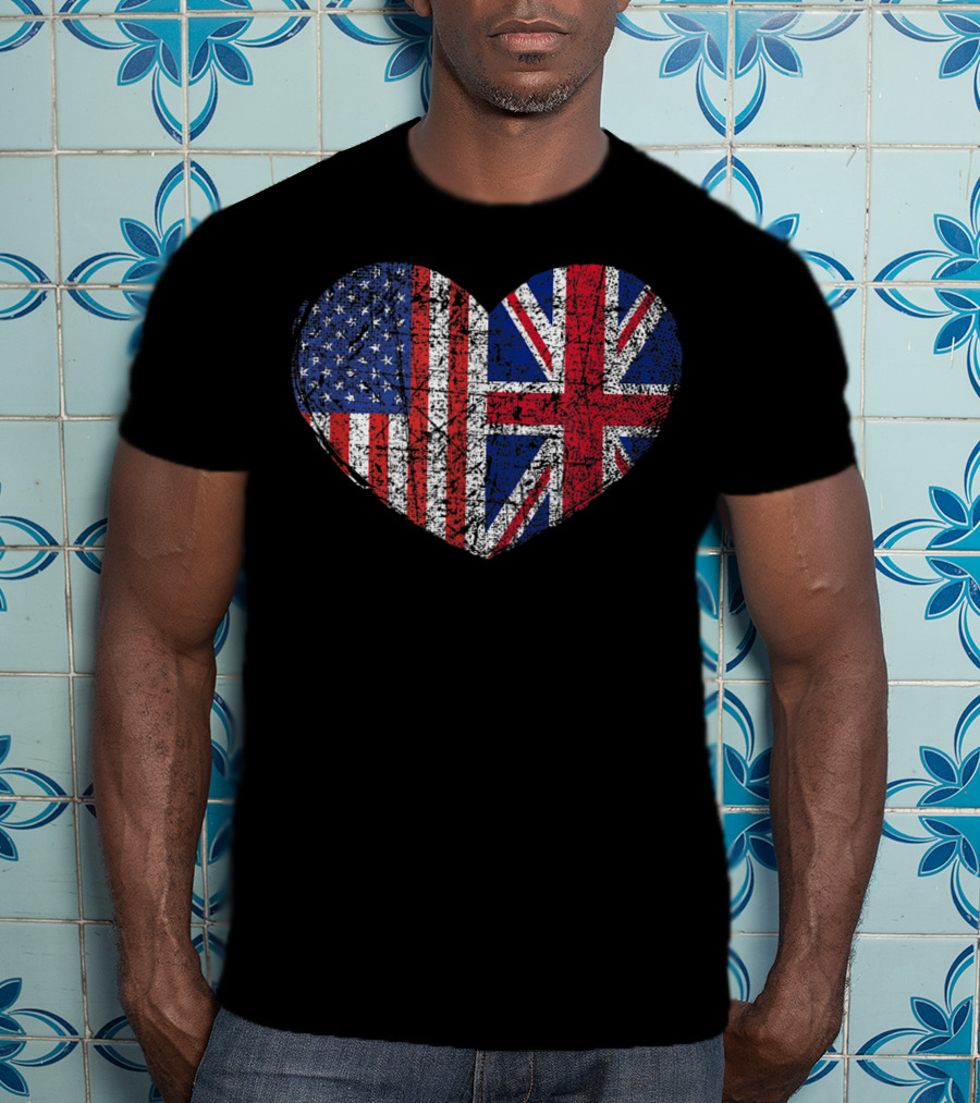 USA United Kingdom Heart Dual Citizenship Flag T-Shirt