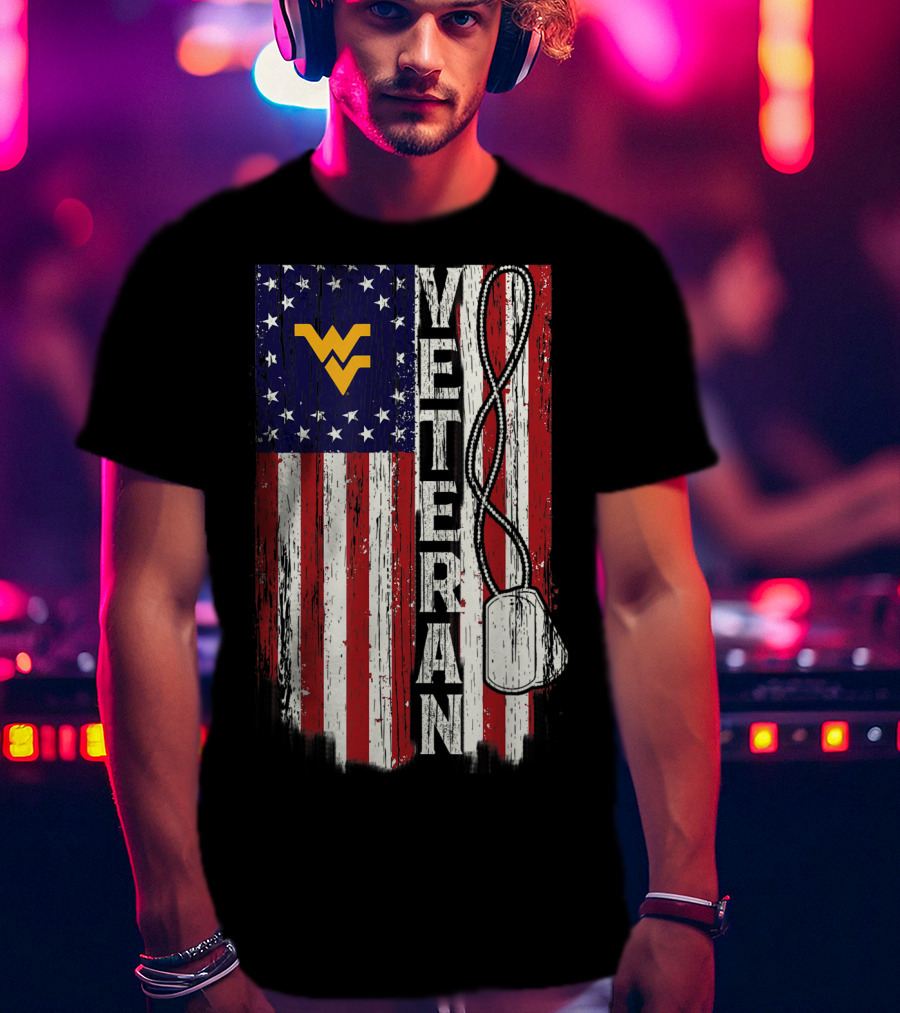West Virginia Mountaineers Veteran American Flag T-Shirt