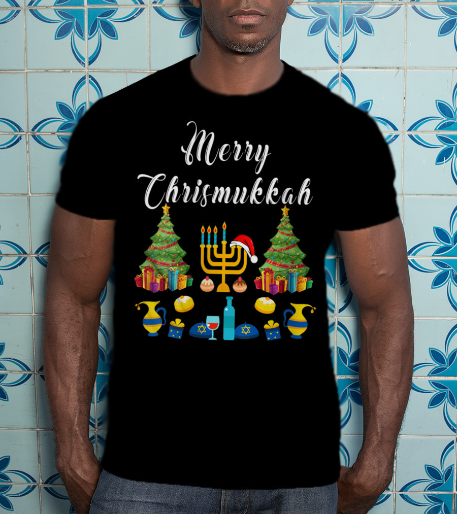 Merry Chrismukkah Christmas Ugly Hanukkah Menorah T-Shirt