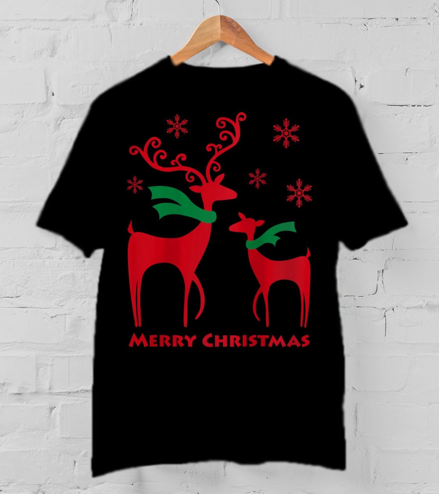 Merry Christmas Cute Mother And Daughter Christmas Deer T-Shirt