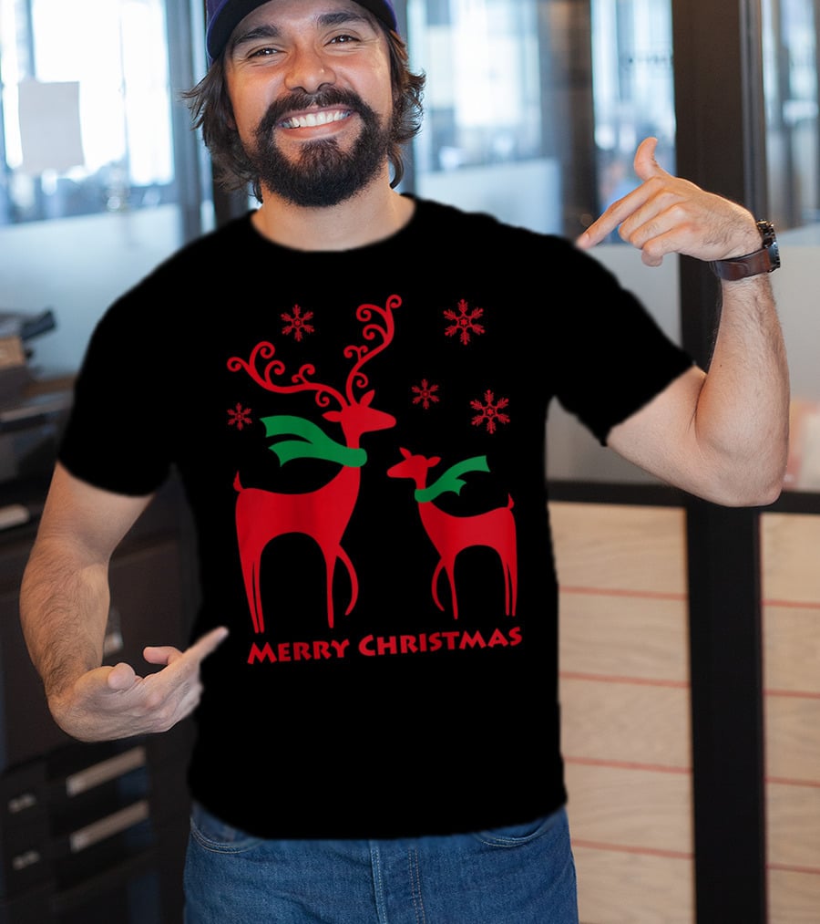 Merry Christmas Cute Mother And Daughter Christmas Deer T-Shirt