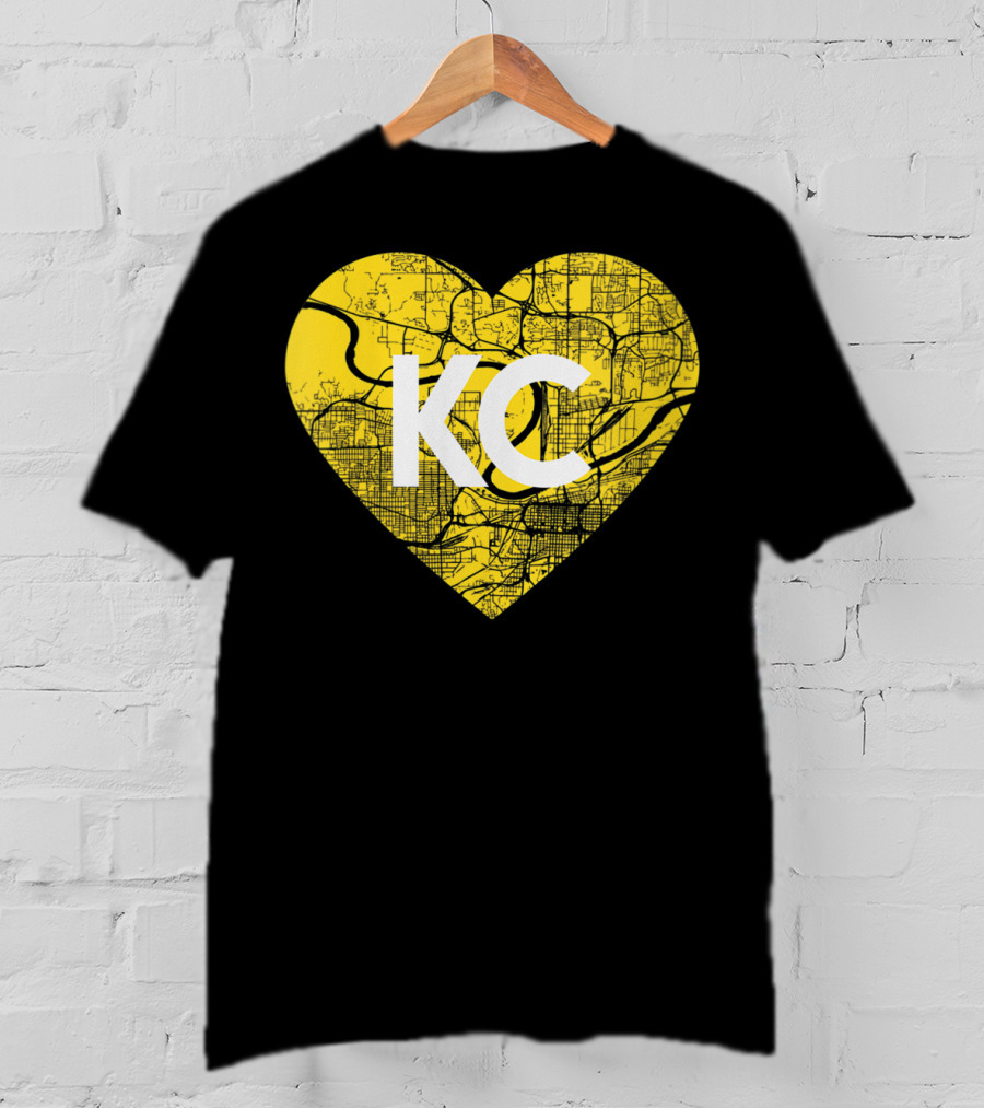 I Love Kansas City Football KC Heart Map T-Shirt