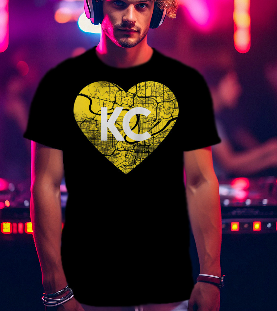 I Love Kansas City Football KC Heart Map T-Shirt