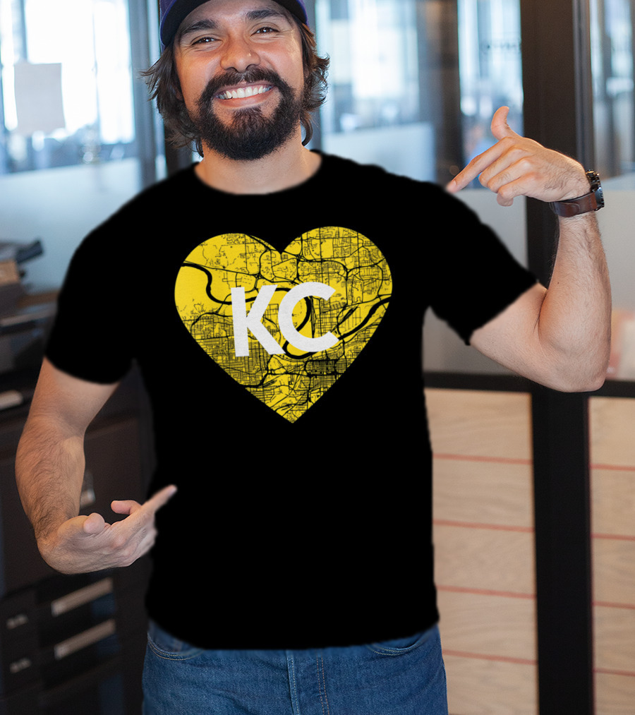 I Love Kansas City Football KC Heart Map T-Shirt