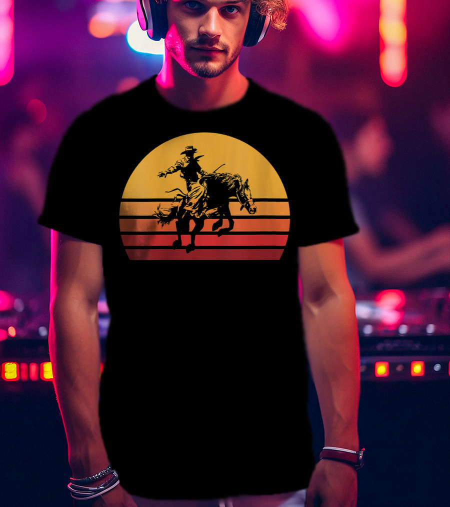 Retro Sunset Bronc Riding Vintage Bucking T-Shirt