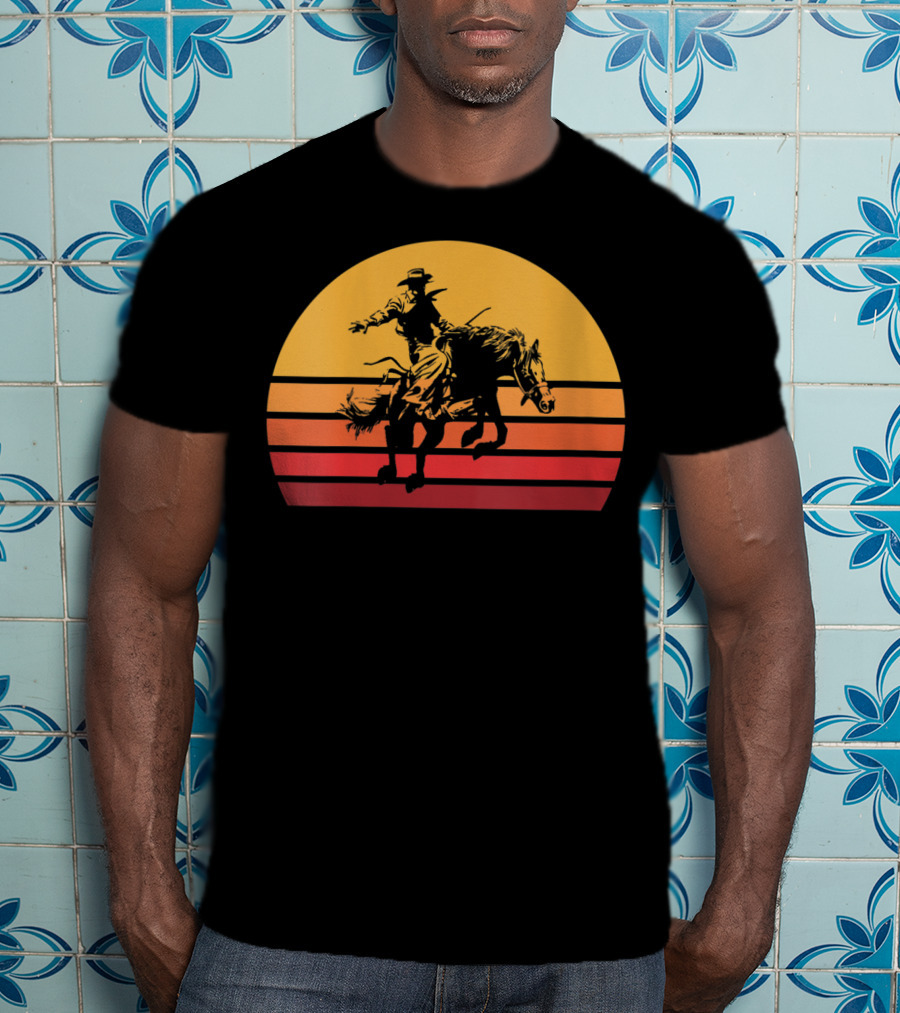 Retro Sunset Bronc Riding Vintage Bucking T-Shirt