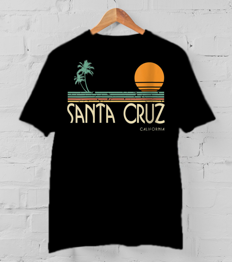 Santa Cruz California Retro Sunset With Palm Trees T-Shirt