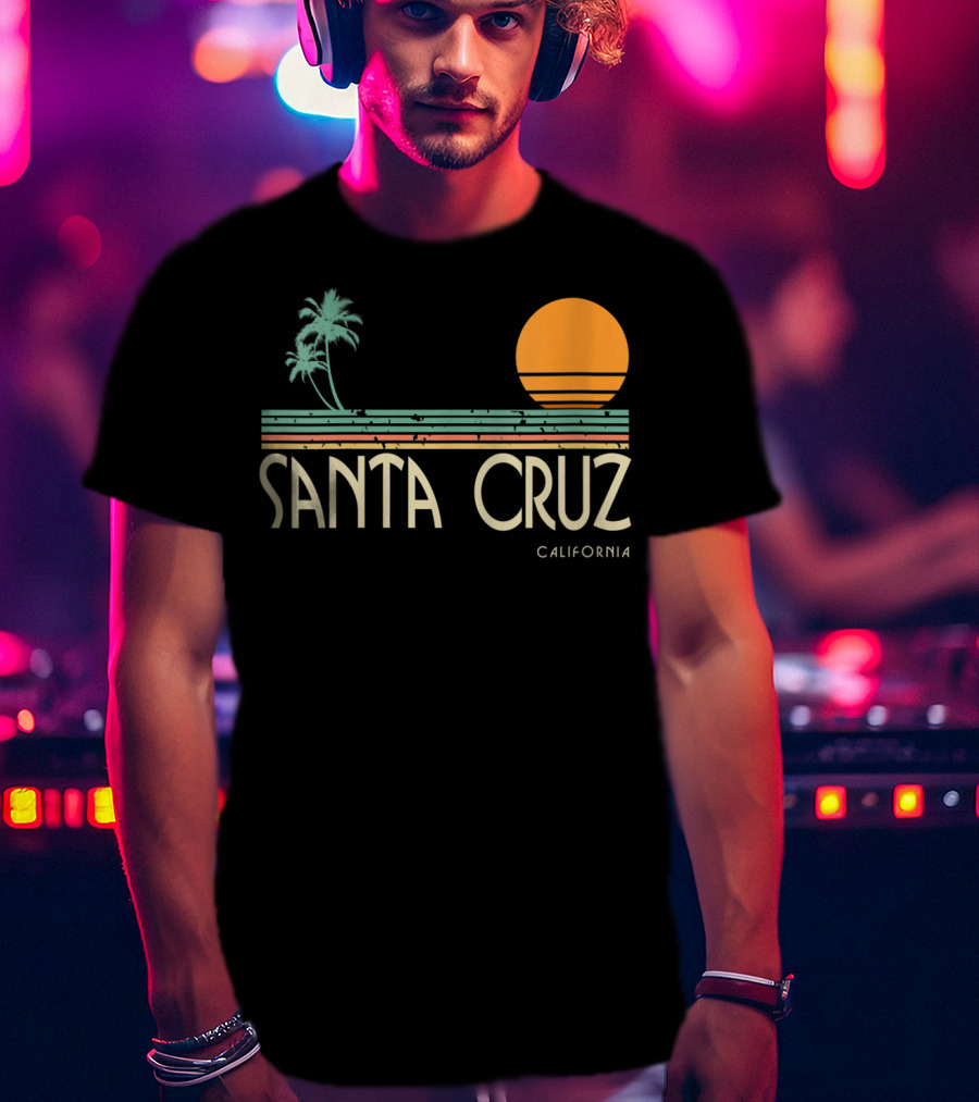 Santa Cruz California Retro Sunset With Palm Trees T-Shirt