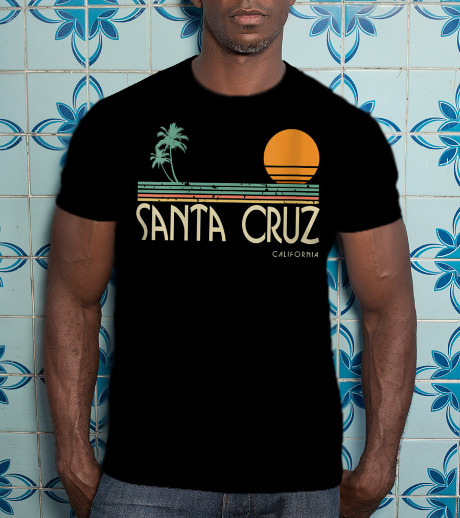 Santa Cruz California Retro Sunset With Palm Trees T-Shirt