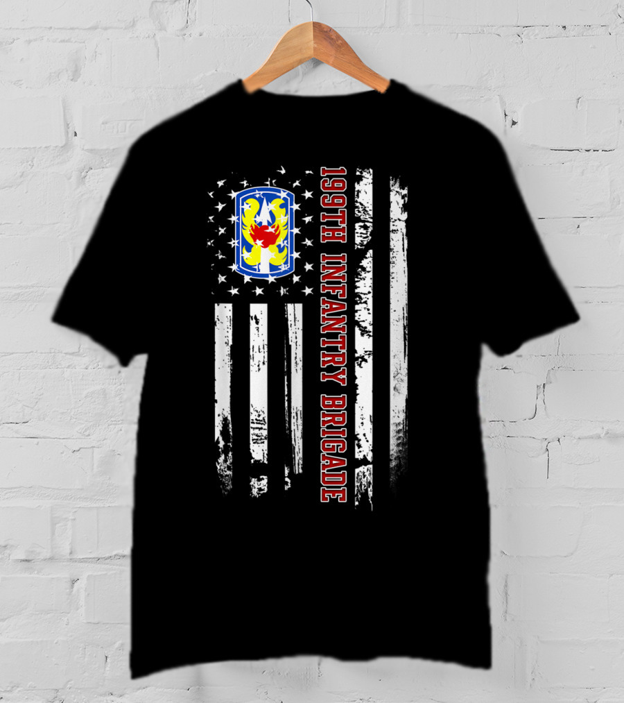 199th Infantry Brigade American Flag Vertical Distressed Stars And Stripes Emblem T-Shirt