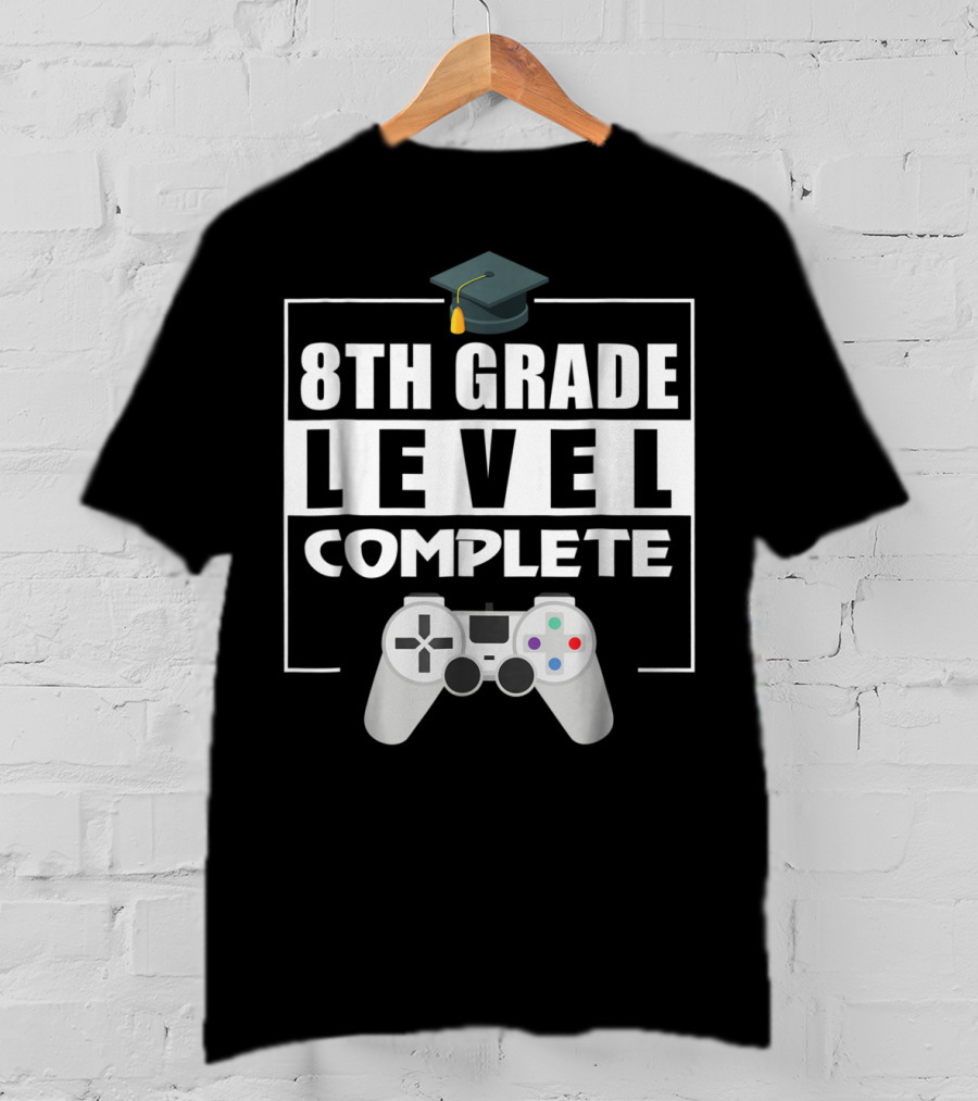 8th Grade Level Complete Video Gamer Graduation Controller Cap T-Shirt
