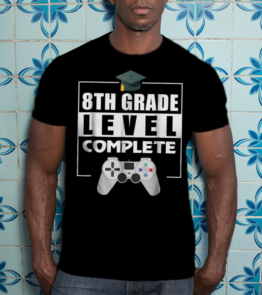 8th Grade Level Complete Video Gamer Graduation Controller Cap T-Shirt