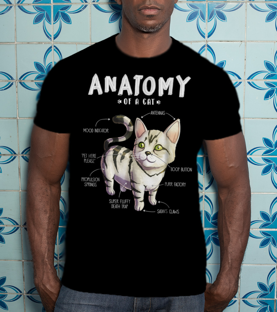 Anatomy Of A Cat Mood Indicator Antennas Super Fluffy Death Trap Boop Button Cute Funny Kitten Pet T-Shirt