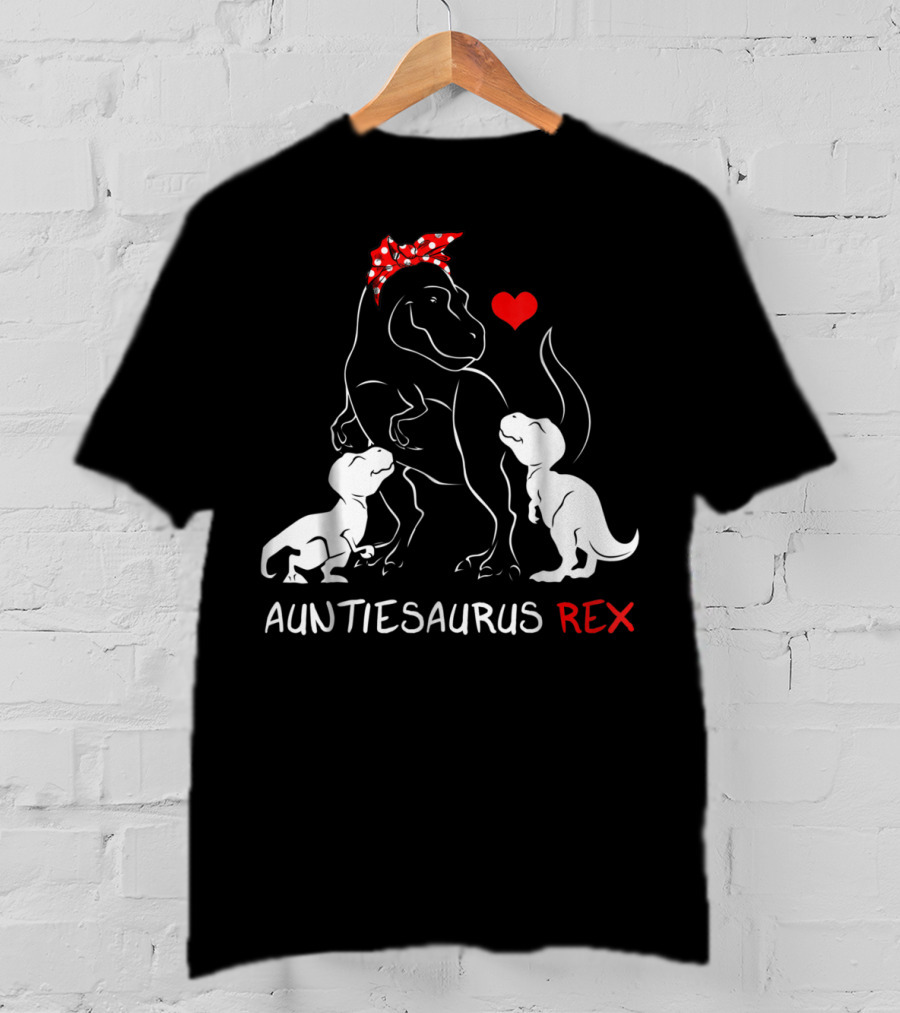Auntiesaurus Rex Dinosaur With Heart And Red Bow T-Shirt