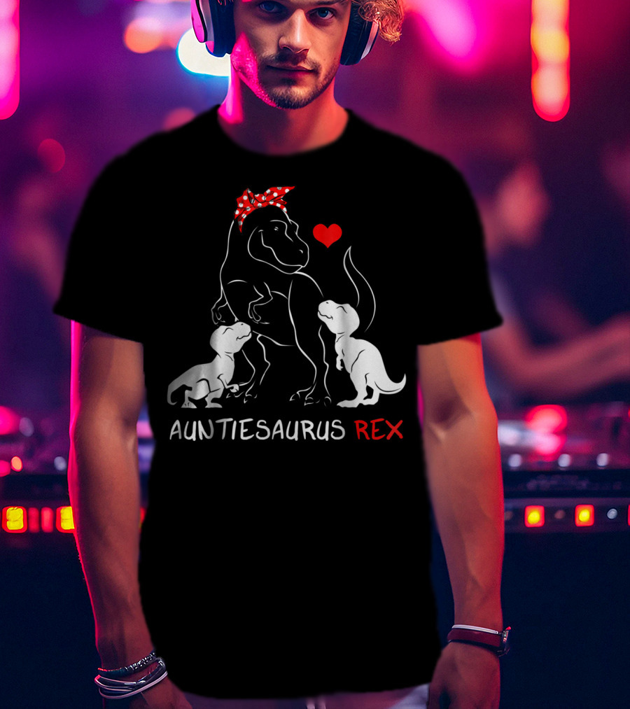 Auntiesaurus Rex Dinosaur With Heart And Red Bow T-Shirt