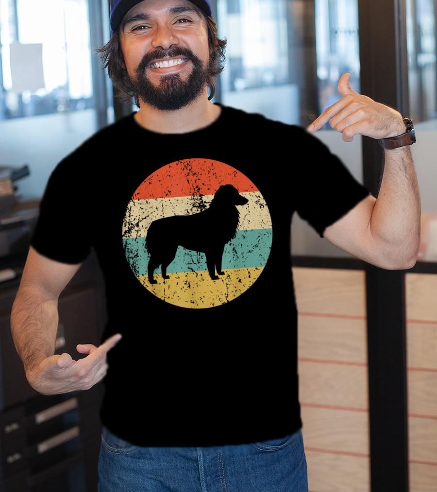 Australian Shepherd Silhouette Retro Circle Stripe T-Shirt
