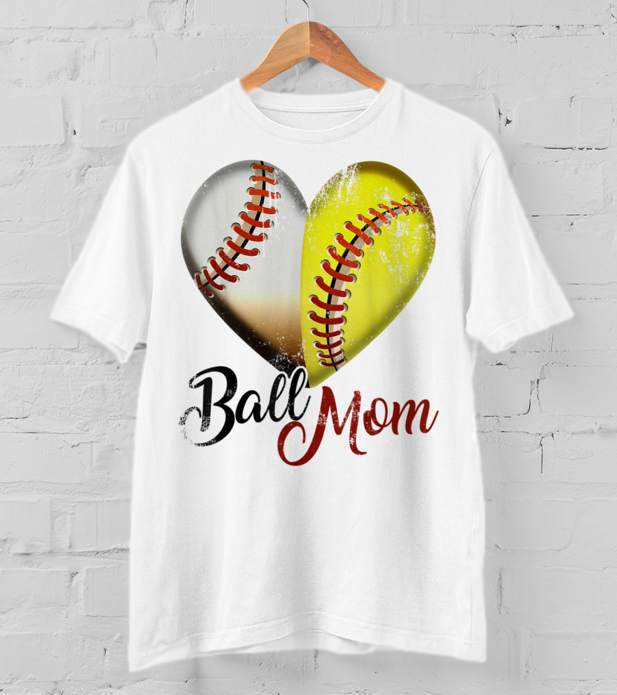 Ball Mom Heart Baseball Players Funny T-Shirt