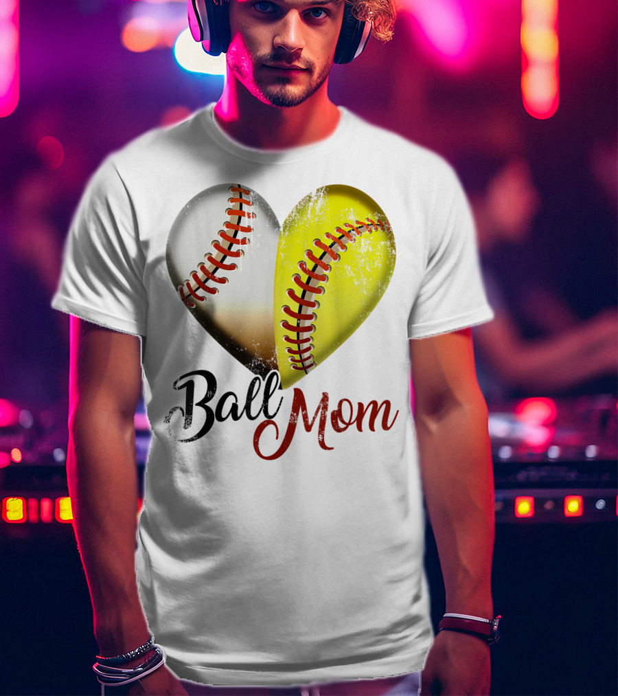 Ball Mom Heart Baseball Players Funny T-Shirt