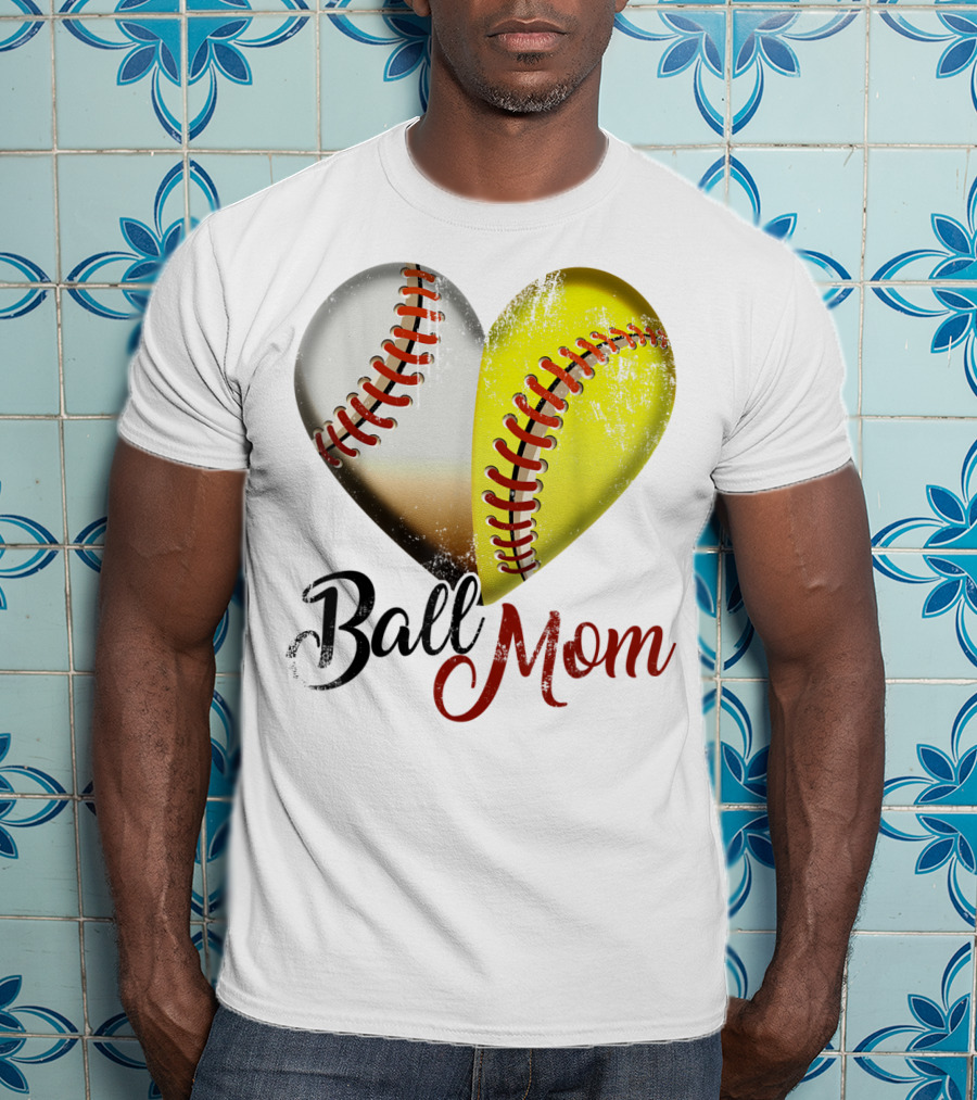 Ball Mom Heart Baseball Players Funny T-Shirt