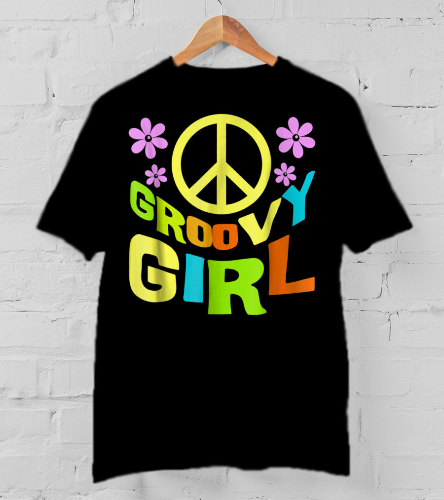 Groovy Girl 60s 70s Peace Sign Flower Power Costume Party Wear T-Shirt