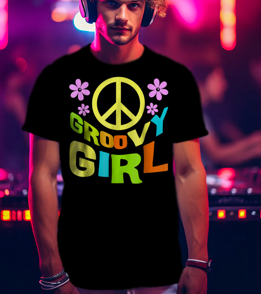 Groovy Girl 60s 70s Peace Sign Flower Power Costume Party Wear T-Shirt