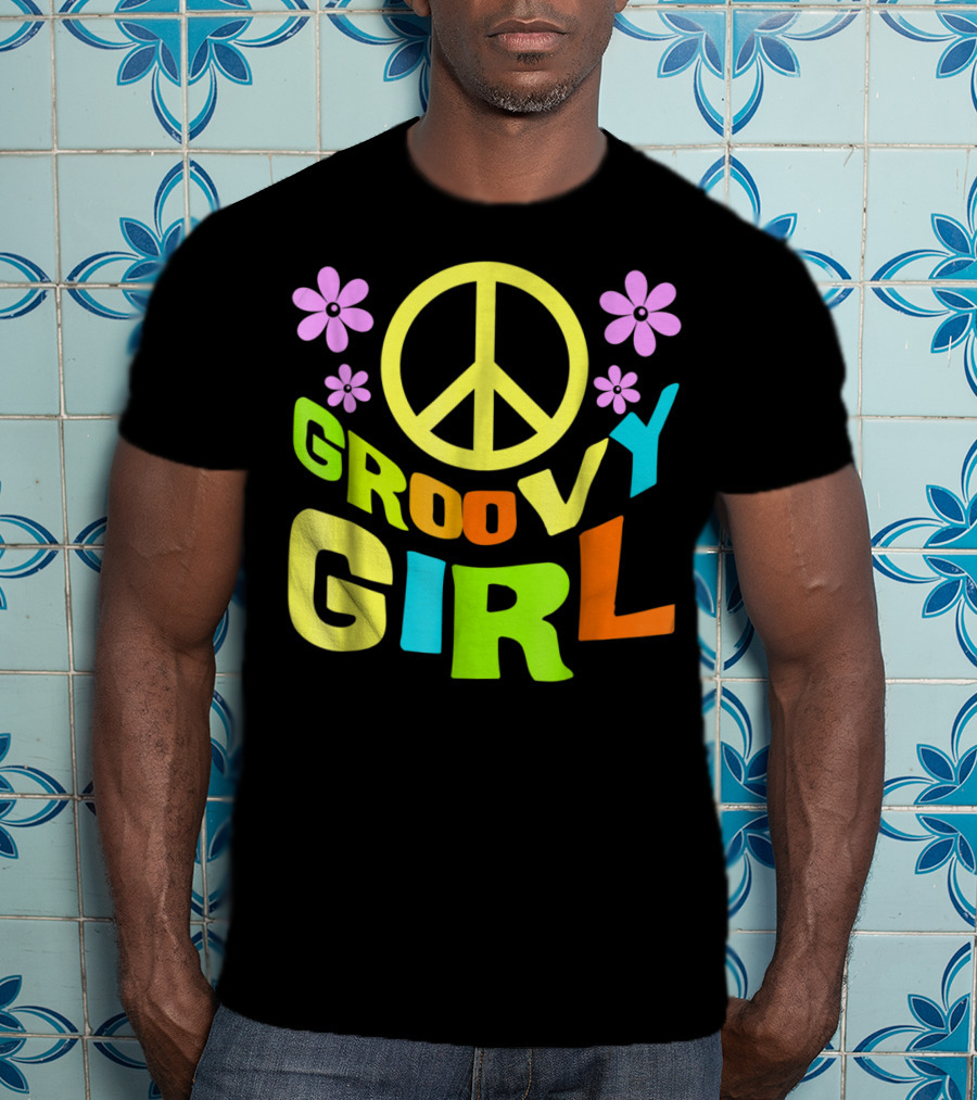Groovy Girl 60s 70s Peace Sign Flower Power Costume Party Wear T-Shirt