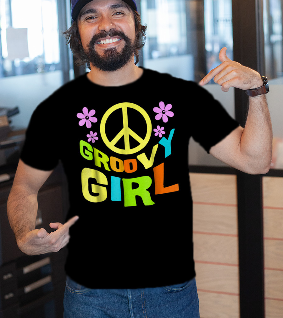 Groovy Girl 60s 70s Peace Sign Flower Power Costume Party Wear T-Shirt
