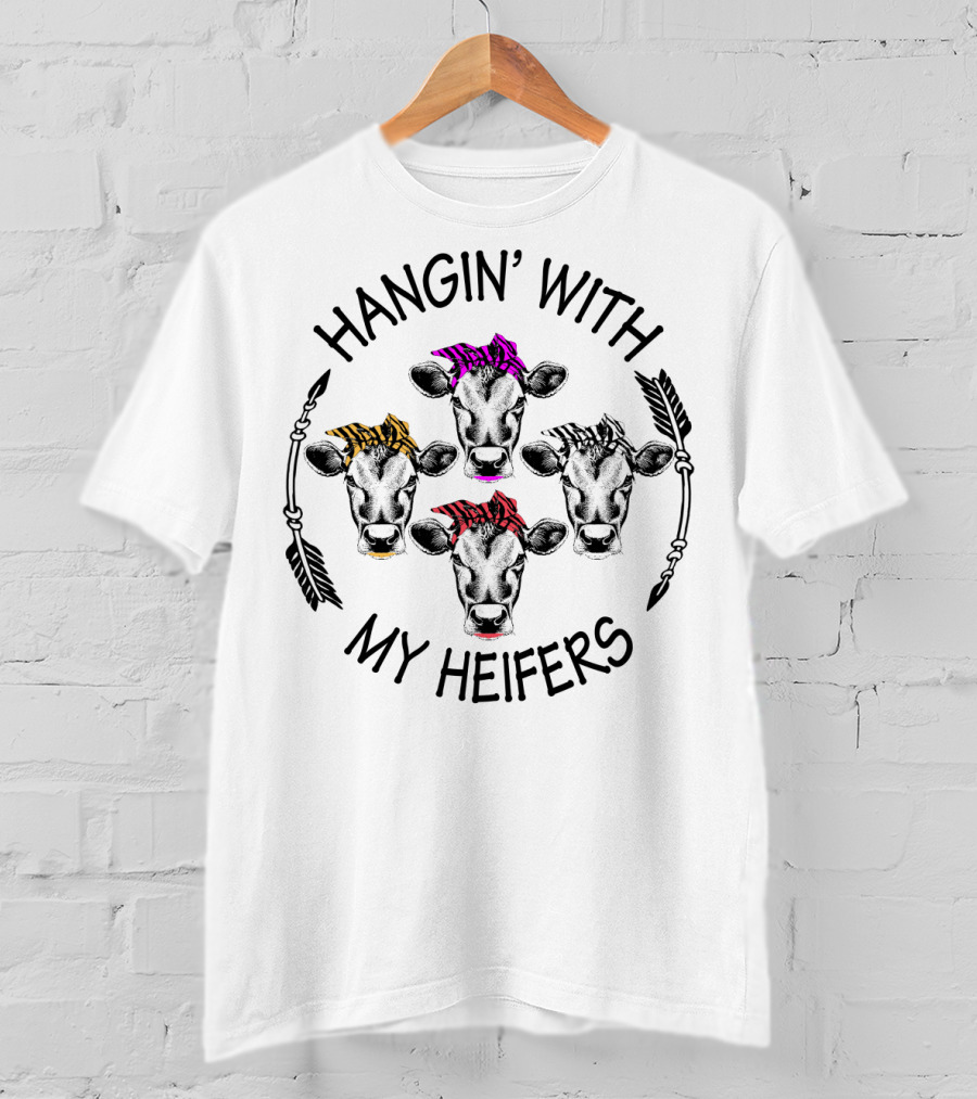Hangin' With My Heifers Colorful Cow Bandanas Arrows T-Shirt