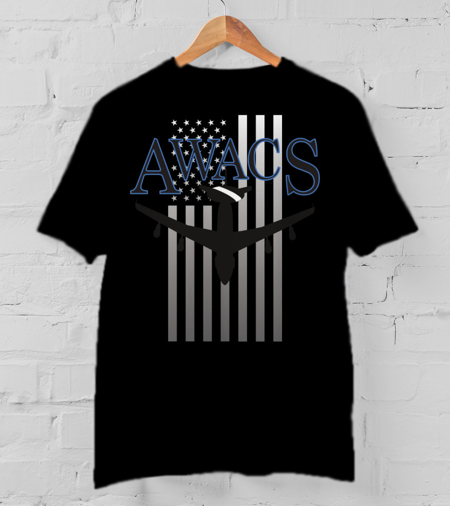 AWACS American Flag With Aircraft Over T-Shirt