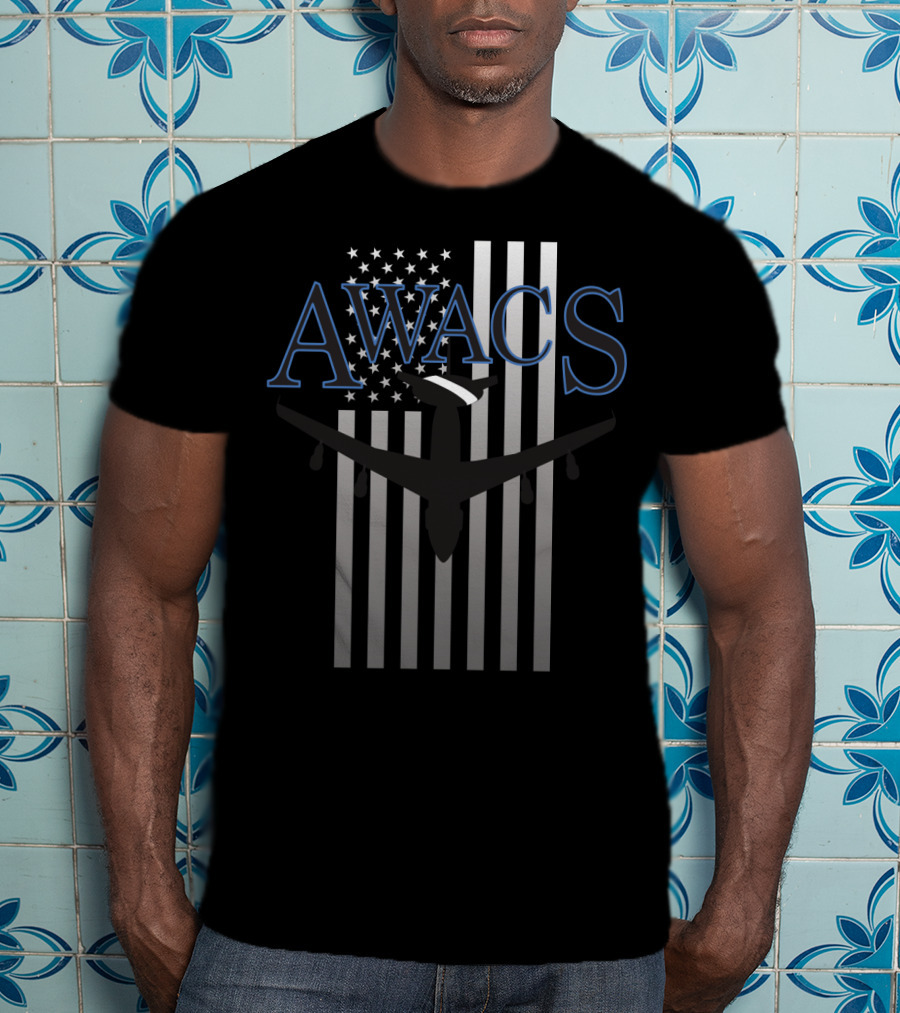 AWACS American Flag With Aircraft Over T-Shirt