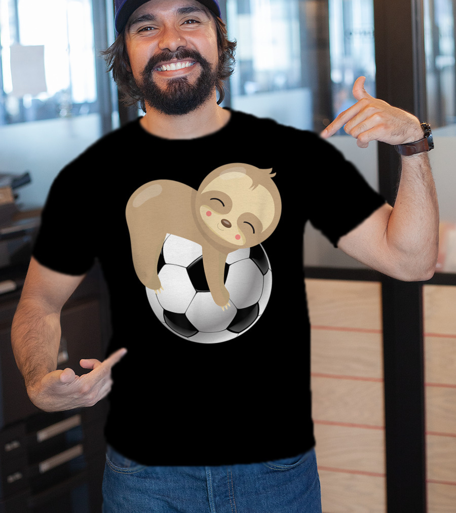 Baby Sloth Hugging Soccer Ball T-Shirt
