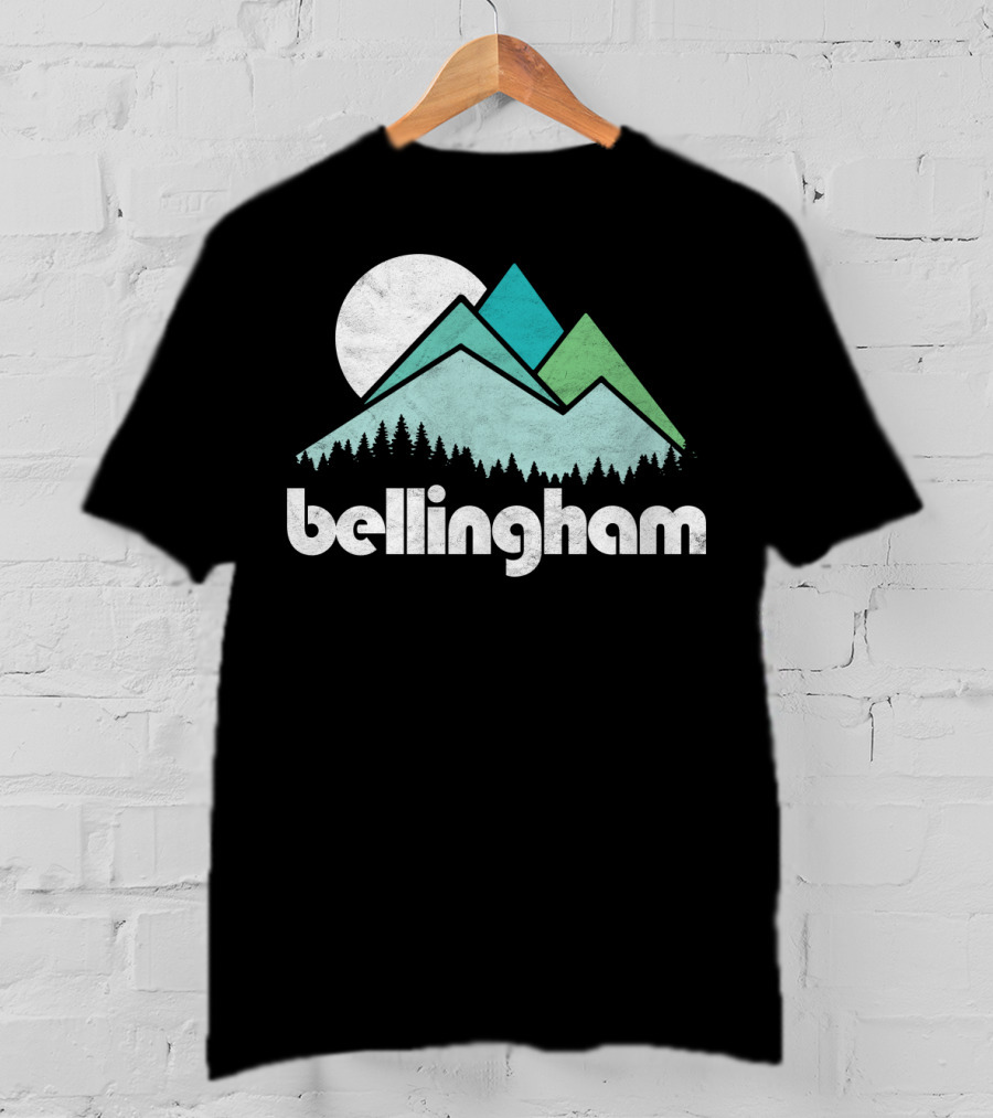 Bellingham Mountains Minimalist Design With Forest And Moon T-Shirt