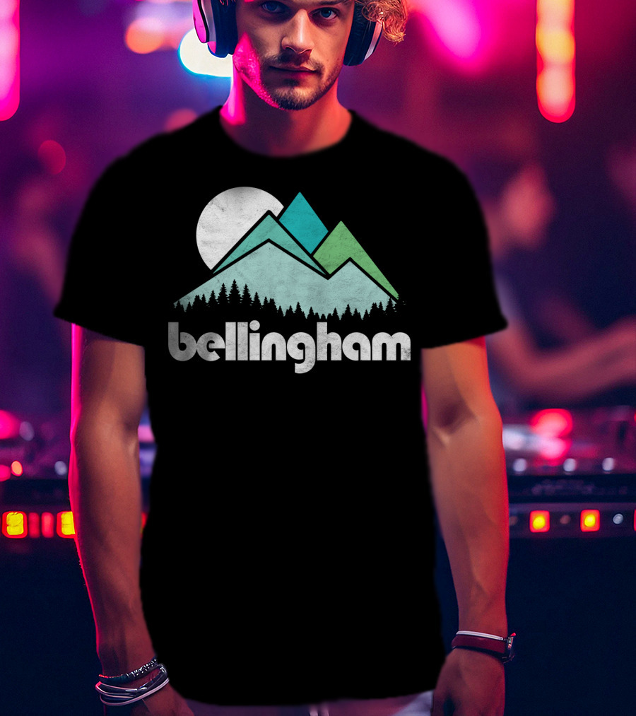 Bellingham Mountains Minimalist Design With Forest And Moon T-Shirt