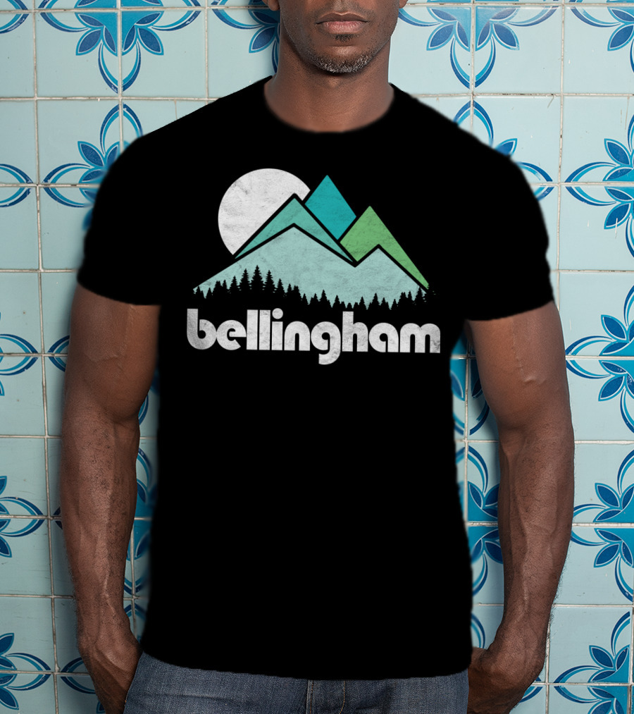 Bellingham Mountains Minimalist Design With Forest And Moon T-Shirt
