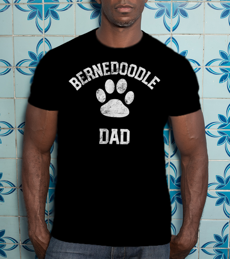 Bernedoodle Dad Distressed Vintage Look Paw Prints T-Shirt