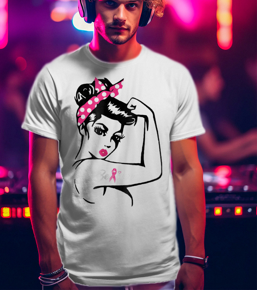 Breast Cancer Warrior Believe Support Awareness With Pink Ribbon And Polka Dot Rosie Bandana T-Shirt