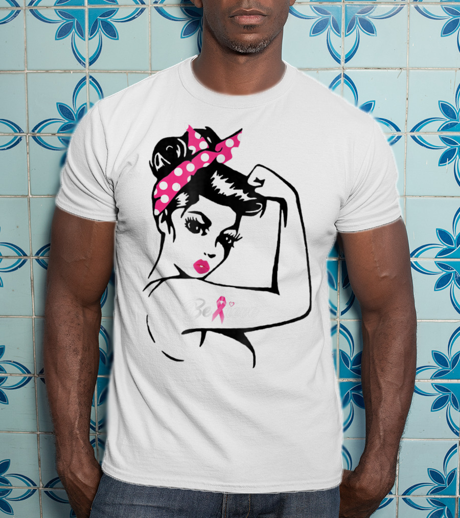 Breast Cancer Warrior Believe Support Awareness With Pink Ribbon And Polka Dot Rosie Bandana T-Shirt