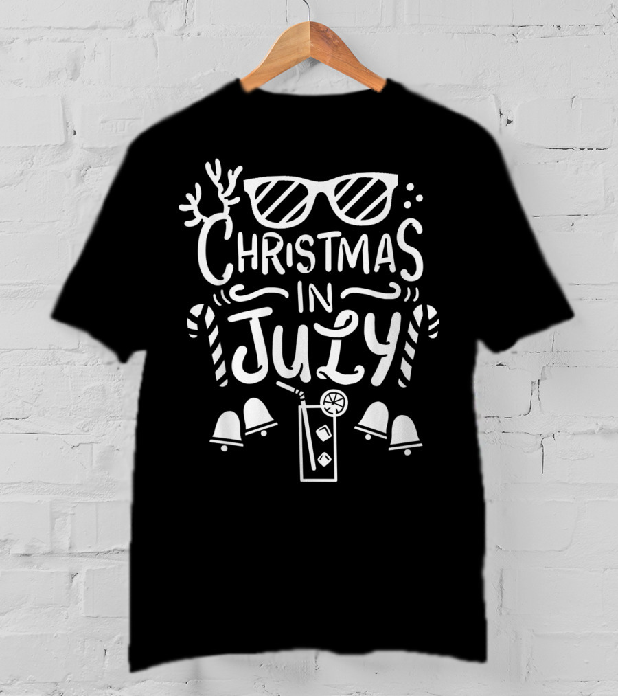 Christmas In July Sunglasses Candy Canes Cocktail Bells T-Shirt